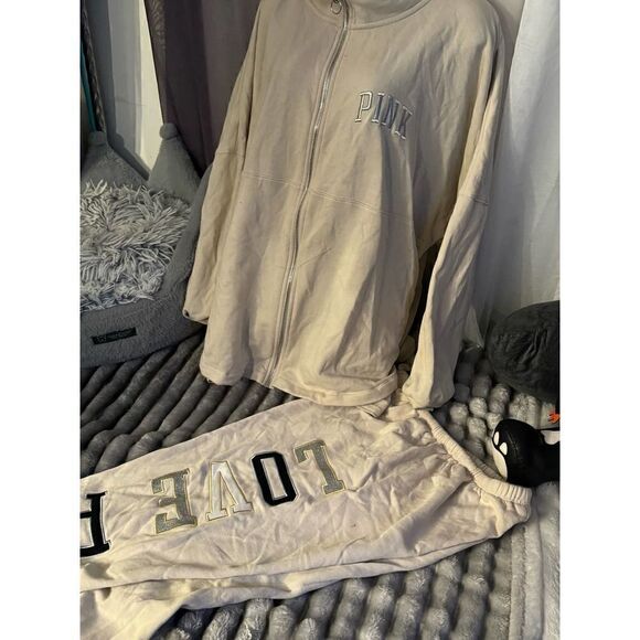VS pink y2k tan silver gold sweatsuit pants sweatshirt xl/xxl - Picture 5 of 12